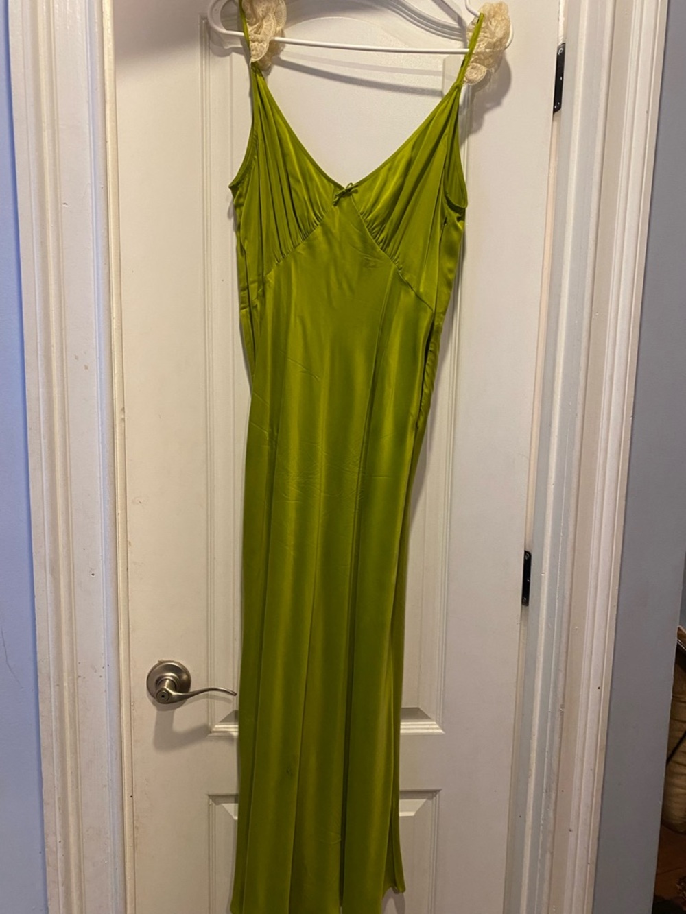 Doen Lime-Green Silk Slip Dress with Ruffle Straps - Picture 8 of 8